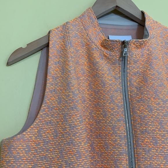 Akris Punto | Orange Zip Front Lined Pocket Fit & Flare Midi Sleeveless Dress 10 - Picture 13 of 17